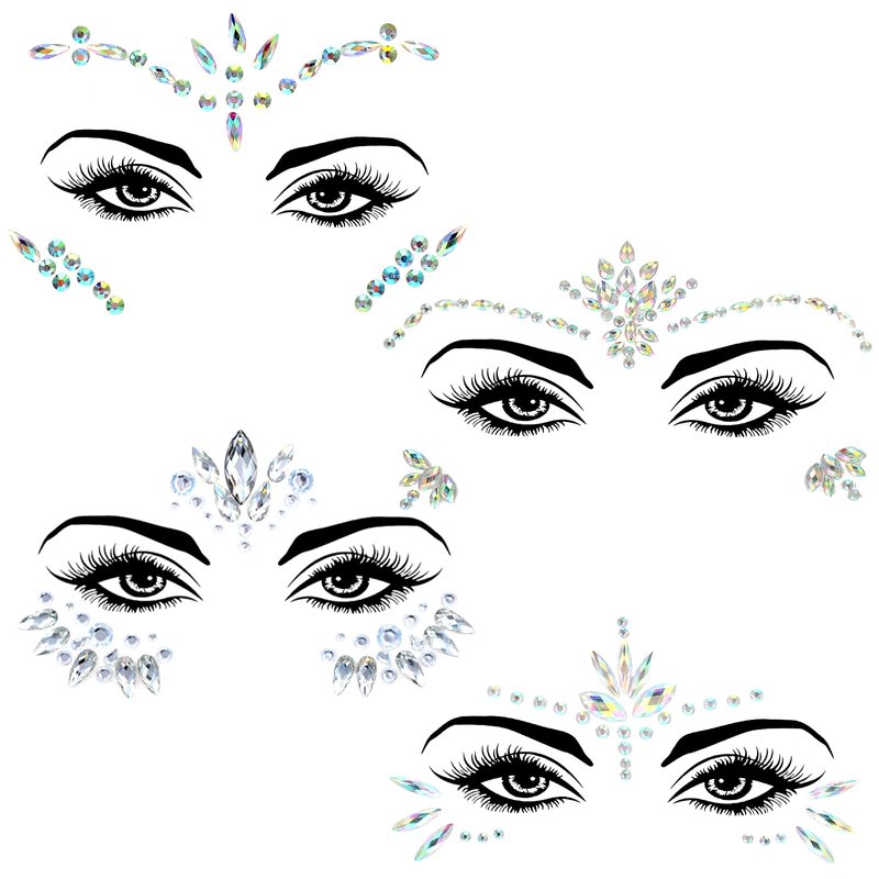Yuanchu 4 Sets Face Gems for Women, Self-Adhesive Glitter Freckles Face Jewels Temporary Tattoo Eye Face Gems Stickers on Rave Festival Party Gift Mermaid Rainbow Face Gem Halloween Makeup Dress-up