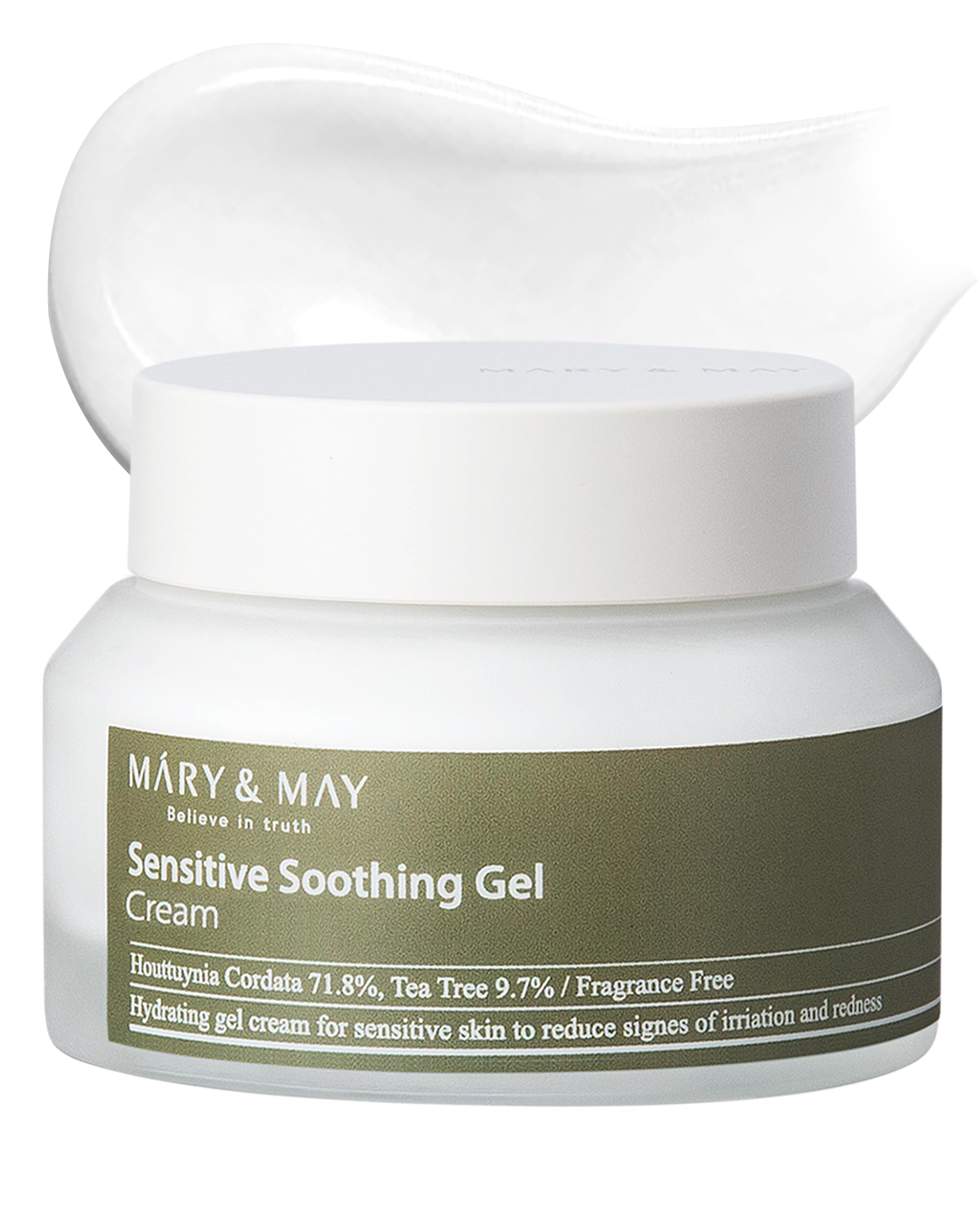 Mary&May Sensitive Soothing Gel Cream - Instant Cooling and Redness Relief, Pore-Tightening Face Cream with Tea Tree and Houttuynia Cordata Extracts - No Sticky, Refreshing Finish, 2.46oz.