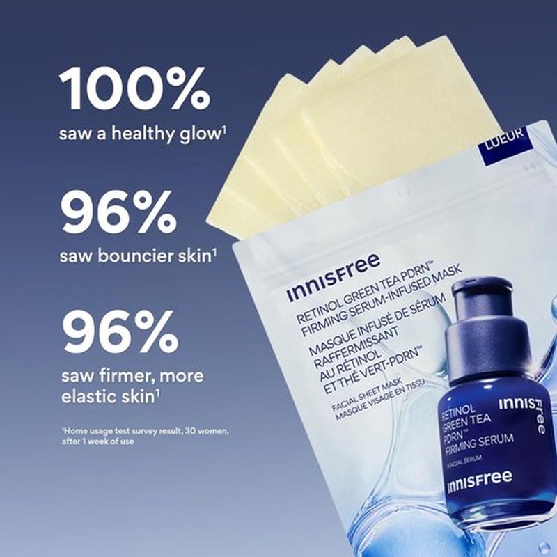 Innisfree Retinol Green Tea PDRNTM Serum Mask - 5 Pack for Firming & Smoothing All Skin Types