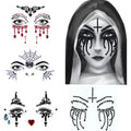 Halloween Face Gems Jewels,Day of the Dead Skull Spider Web Clown Rhinestone Face Tattoo Stickers for Men Women Kids Halloween Cosplay Makeup