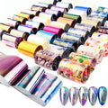 SILPECWEE 50 Sheets Laser Nail Foil Transfer Set Marble Flower Aurora Design Nail Art Stickers Decals Tips Starry Sky Star Manicure DIY Tools