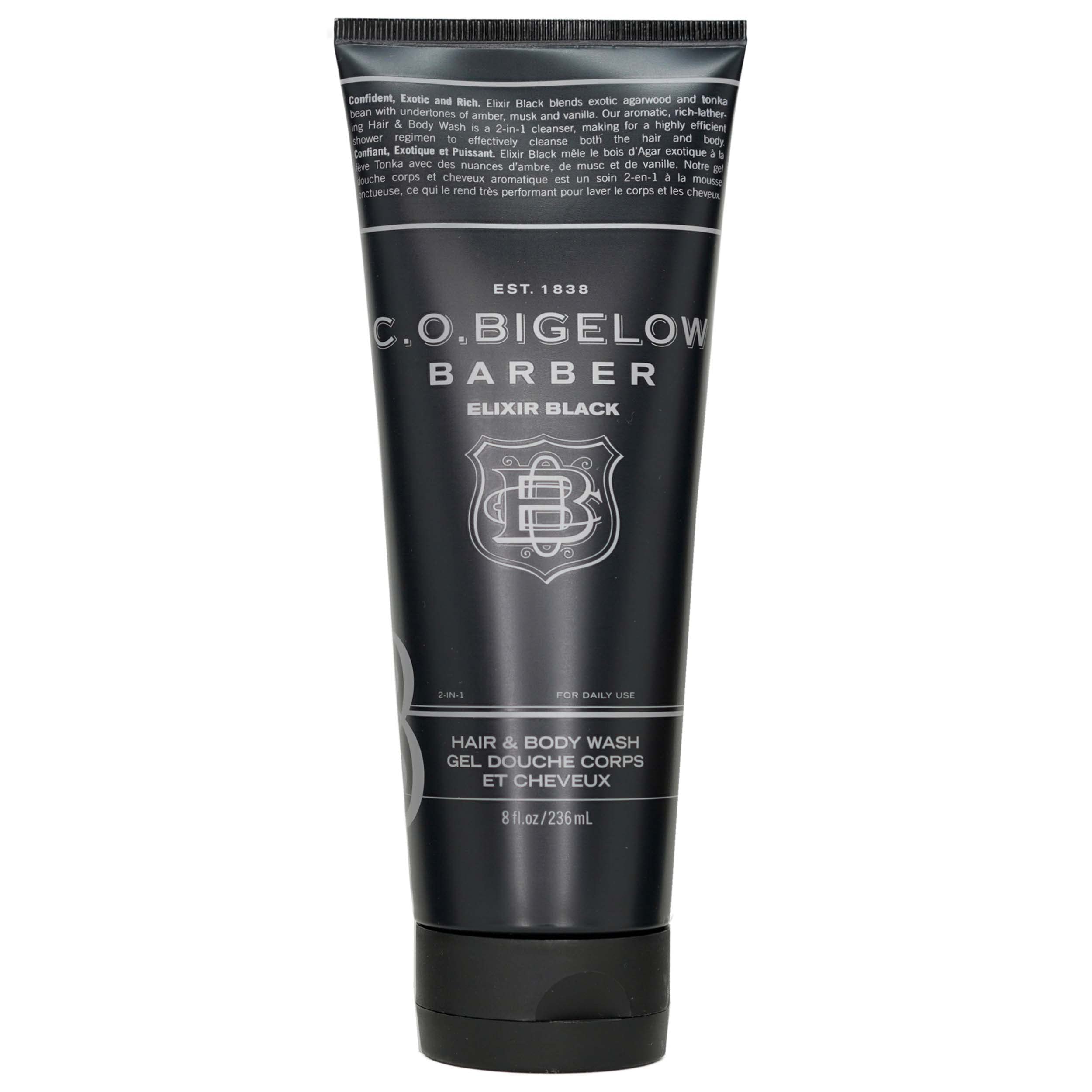 C.O. Bigelow Elixir Black Hair & Body Wash for Men, Musk & Vanilla Scented Men's 2 in 1 Shampoo & Body Wash, 8 Fl Oz