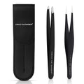 Premium 2-Piece Tweezer Set Hand-Finished Stainless Steel Slant & Pointed Tips for Precise Hair Removal