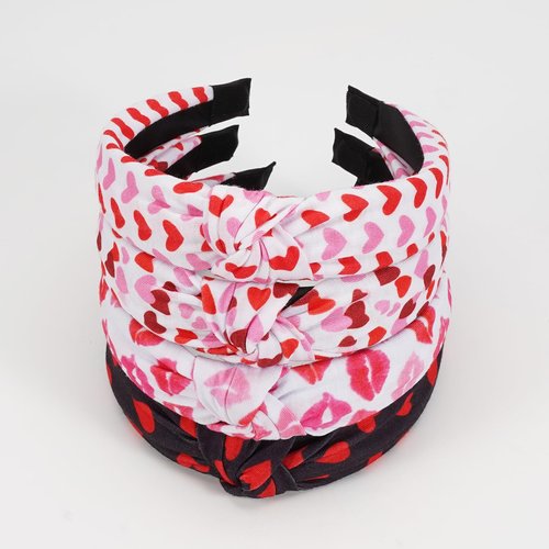 Jocbean Valentine's Day Headbands 4-Pack Knotted Hair Accessories Non Slip Pink Red Heart Wide Hairband for Women