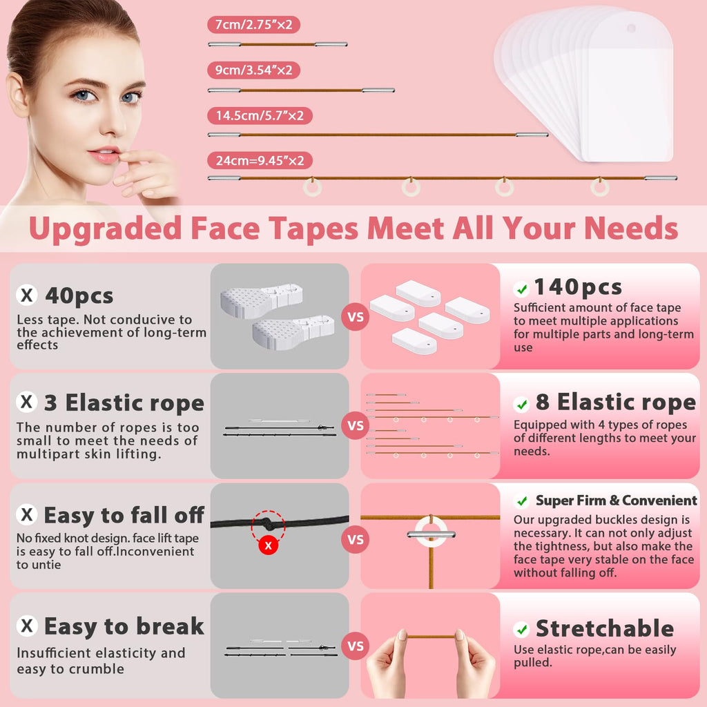 Neck Tape Lifting Invisible,Face Tape Lifting Invisible 50PCS Face Lift Tapes and Bands with 8 Strings Facelift Tape for Face,Neck Tape Lift Turkey for Sagging Skin Double Chin Jowls Eyes Wrinkles