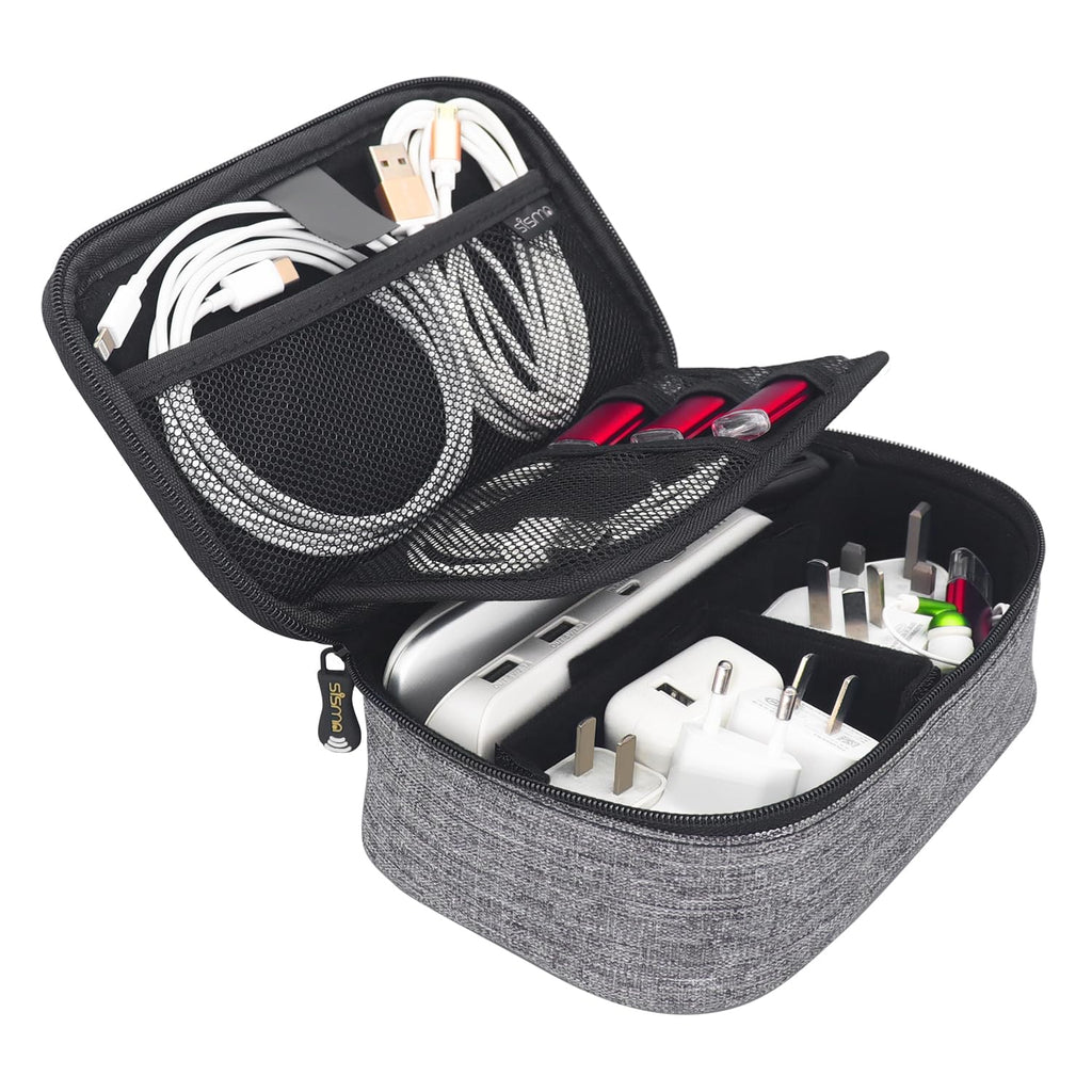 sisma Travel Electronics Organizer Small Carrying Case for Cables Phone Chargers USB Plugs Power Cords Earbuds Adapter Tech Accessories Pouch -Grey