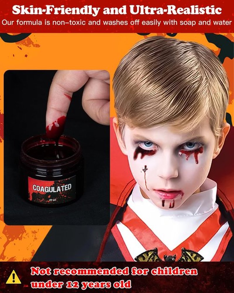 3PCS Halloween Fake Blood Makeup Kit 5.04oz - 2.04oz Fake Blood Spray, 2.04oz Dripping Blood, 1.36oz Coagulated Gel Blood, Realistic Washable Fake Blood Makeup for Zombie Vampire Clown Monster Cosplay