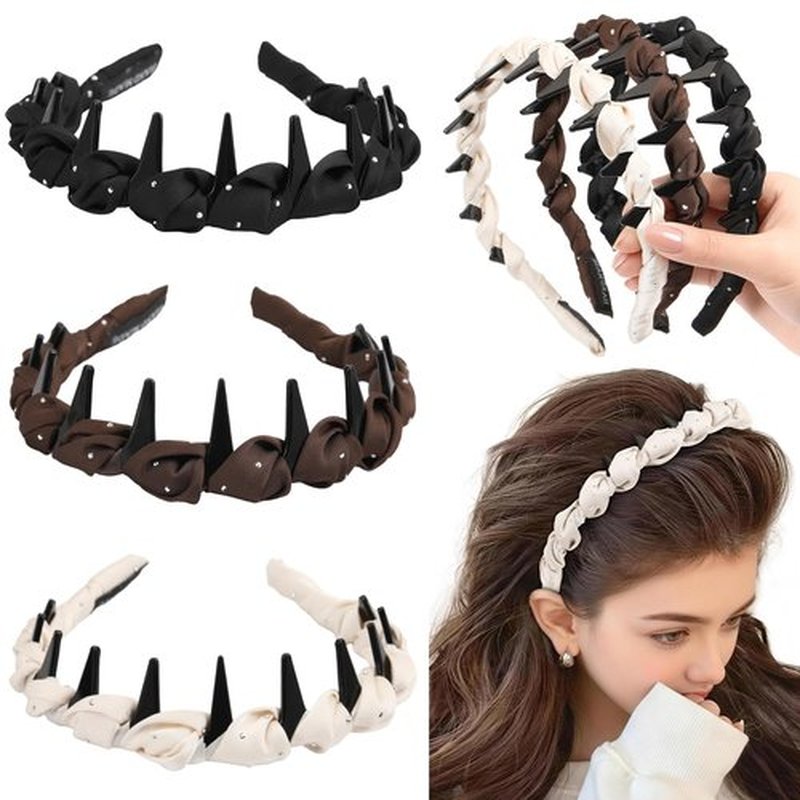 3PCS Zig Zag Headbands for Women - Non Slip Wavy Headband with Teeth Thin Zigzag Head Bands for Girls, Plastic Hair Comb Headband for Casual, Workout, Hair Accessories for Valentine’s Day Gift