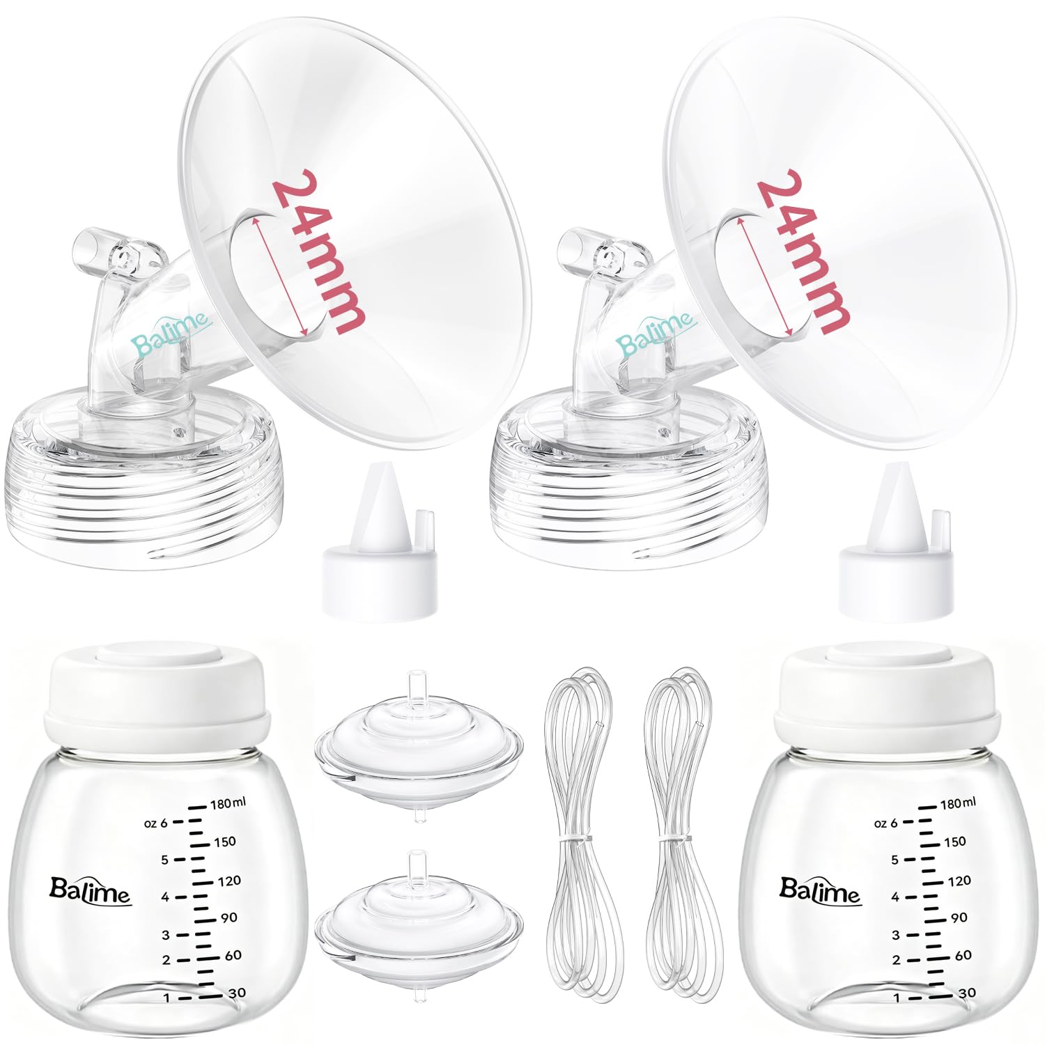 BALIME Pump Parts Compatible with Spectra S1/S2/9 Plus, Not Original Accessories, Full Set Replacements Include 24mm Flanges, Valves, Backflow Protectors (Duckbills Included), Tubings and Bottles