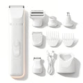Bikini Trimmer for Women, 5-in-1 Electric Razor for Women, Painless Pubic Hair Trimmer & Body Shaver, IPX7 Waterproof Cordless Rechargeable Grooming Kit for Face, Leg, Underarm, Sensitive Skin, White