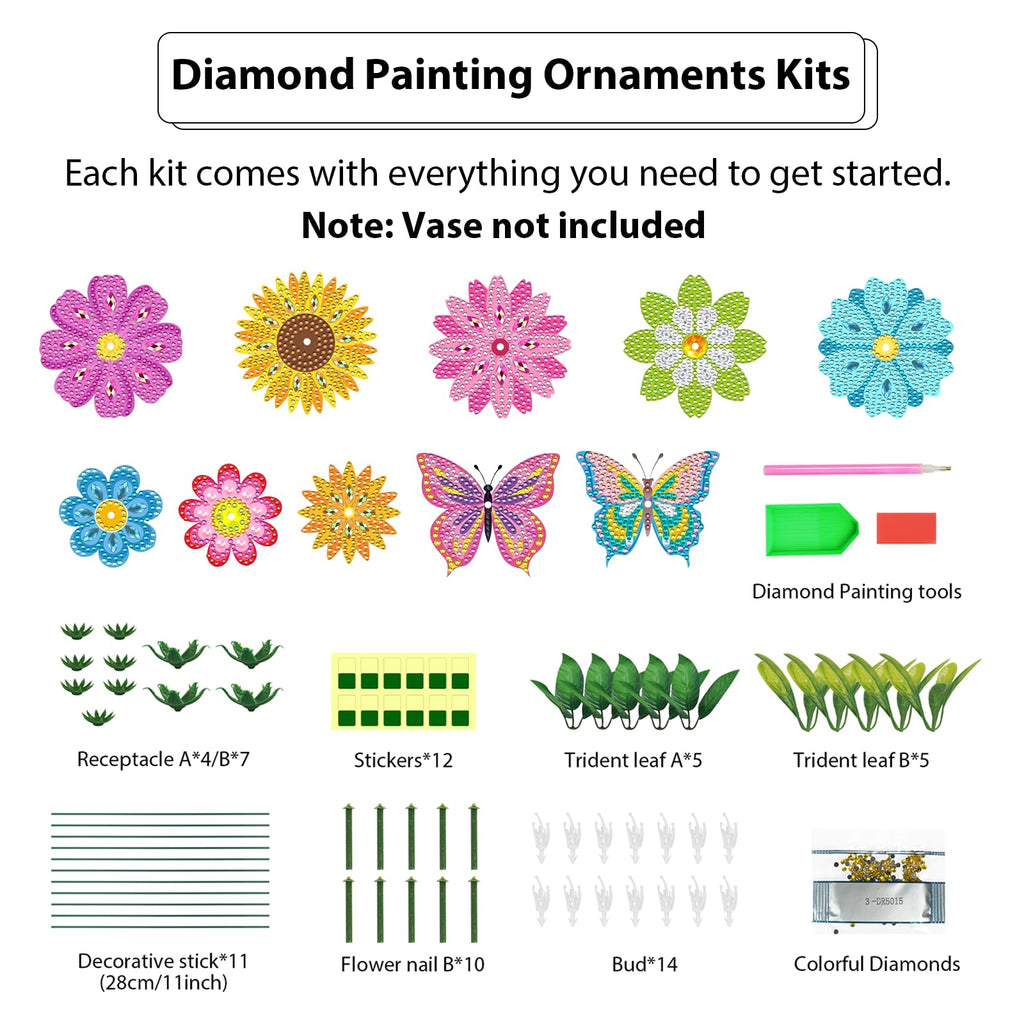 ZORETCO 10 Pcs Diamond Painting Kits for Adults, Home Office Decor with Flowers Butterfly Diamond Art Kits, 5D Gem Art Crafts for Beginners, Floral Birthday Gift