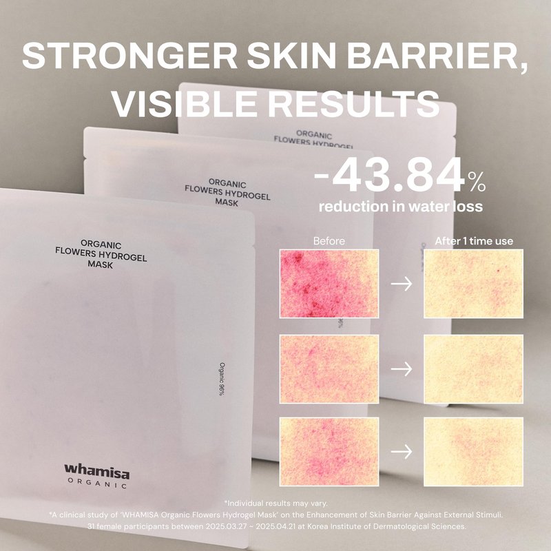 Whamisa Organic Flowers Hydrogel Facial Sheet Mask, Hydration, Deep Moisture, Skin Care, Skin Barrier Care, Blemish-Prone Skin Care, Smoothing Effect, Fermentation, Korean Skin Care (5 PCS/Pack)