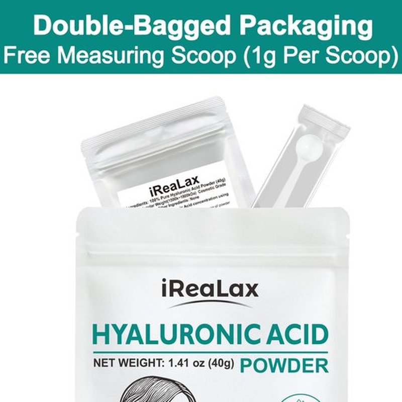 Hyaluronic Acid Powder | High Molecular Weight Hyaluronic Acid Serum Powder | 40g(1.41oz) Cosmetics Grade | Sodium Hyaluronate HA | LMW HMW Hyaluronic Acid ingredients to make gel and DIY Serums