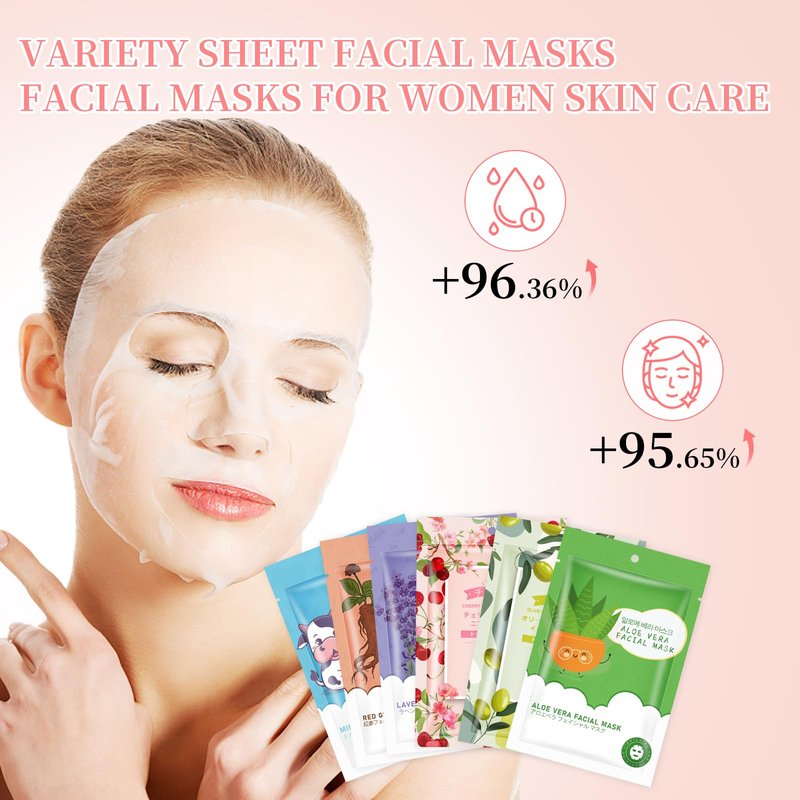GUOYAOLIFU 12 Pack Sheet Face Masks Skincare for Women,Hydrating Face Masks Suitable for Dry Sensitive Skin,Bulk Facial Mask Gifts Set for Skin Care,Home Skincare Spa for All Skin Types