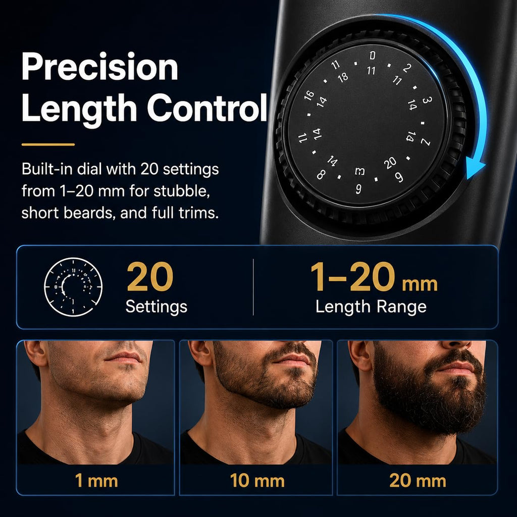 QUUQ Vacuum Beard Trimmer for Men, Cordless Electric Grooming Kit with Self-Collecting Hair Clipper, Adjustable 1–20mm Comb, IPX6 Waterproof, USB Rechargeable Mustache Trimmer
