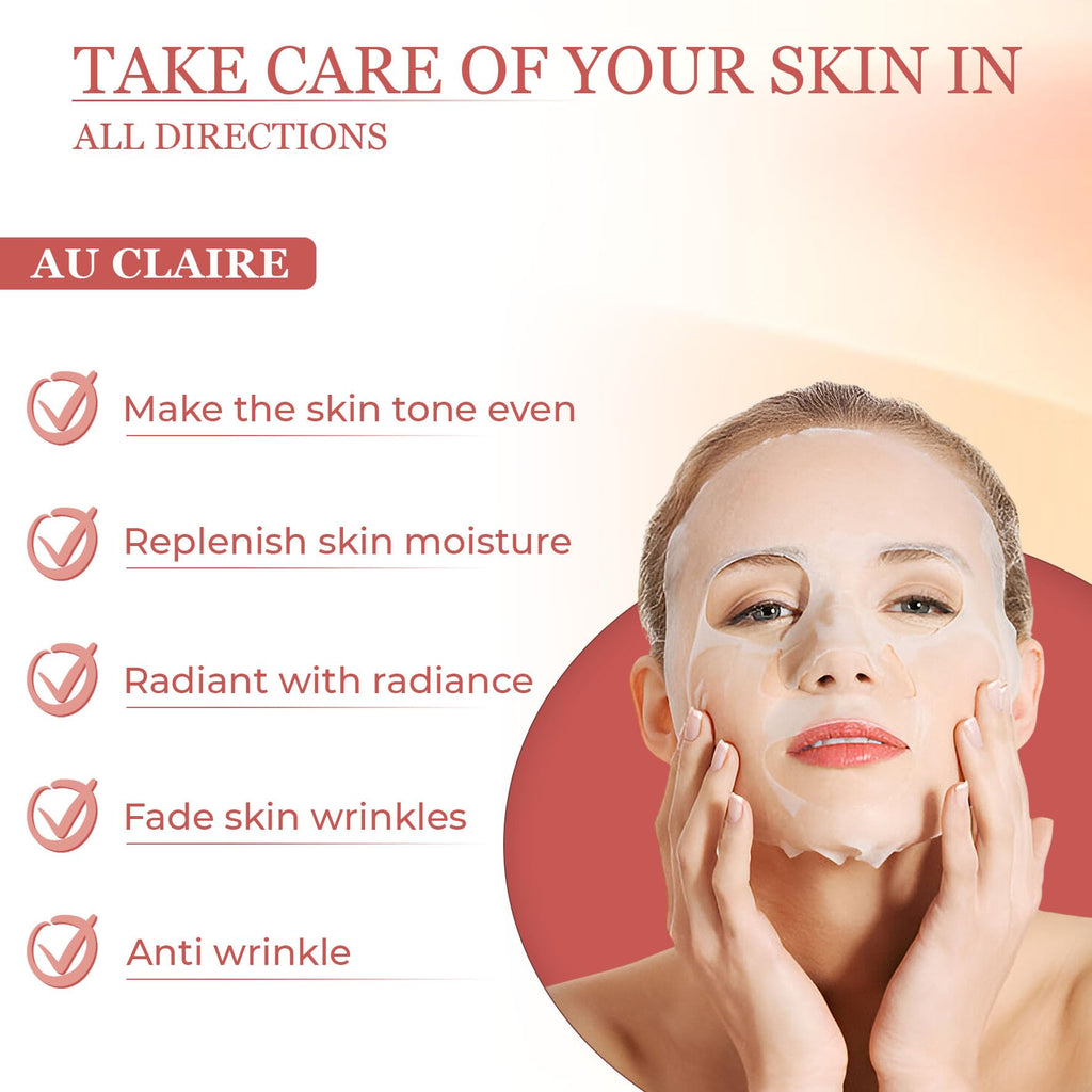 AU CLAIRE Deep Collagen Face mask, Hydrating Anti-wrinkle Lifting mask for All Skin Types, 34g x4ea