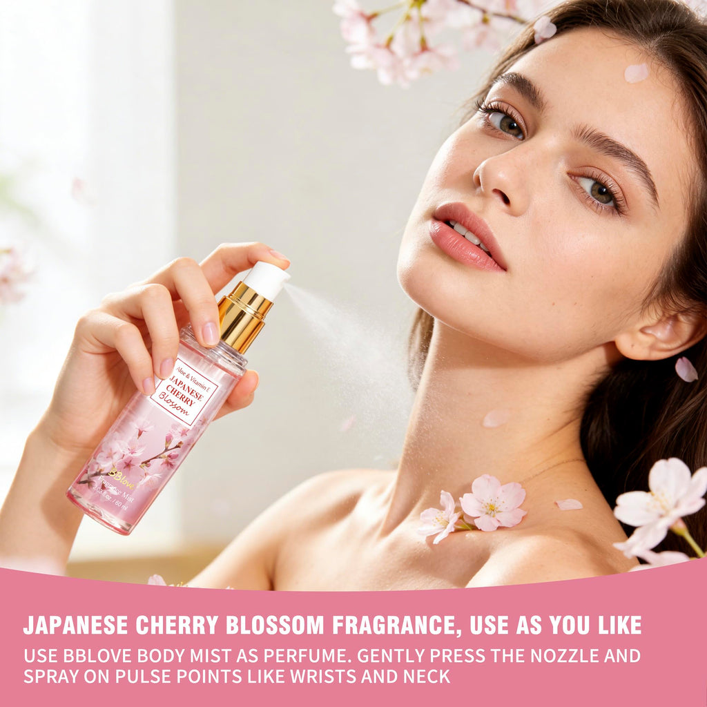 Beautifier Life Portable Body Mist Bath and Body Care Travel Set, Japanese Cherry Blossom Scent, 3 Piece, 2.03 FL OZ Each, Travel Essentials, Gift for Women, Girls, Birthday, Holiday, Mother's Day