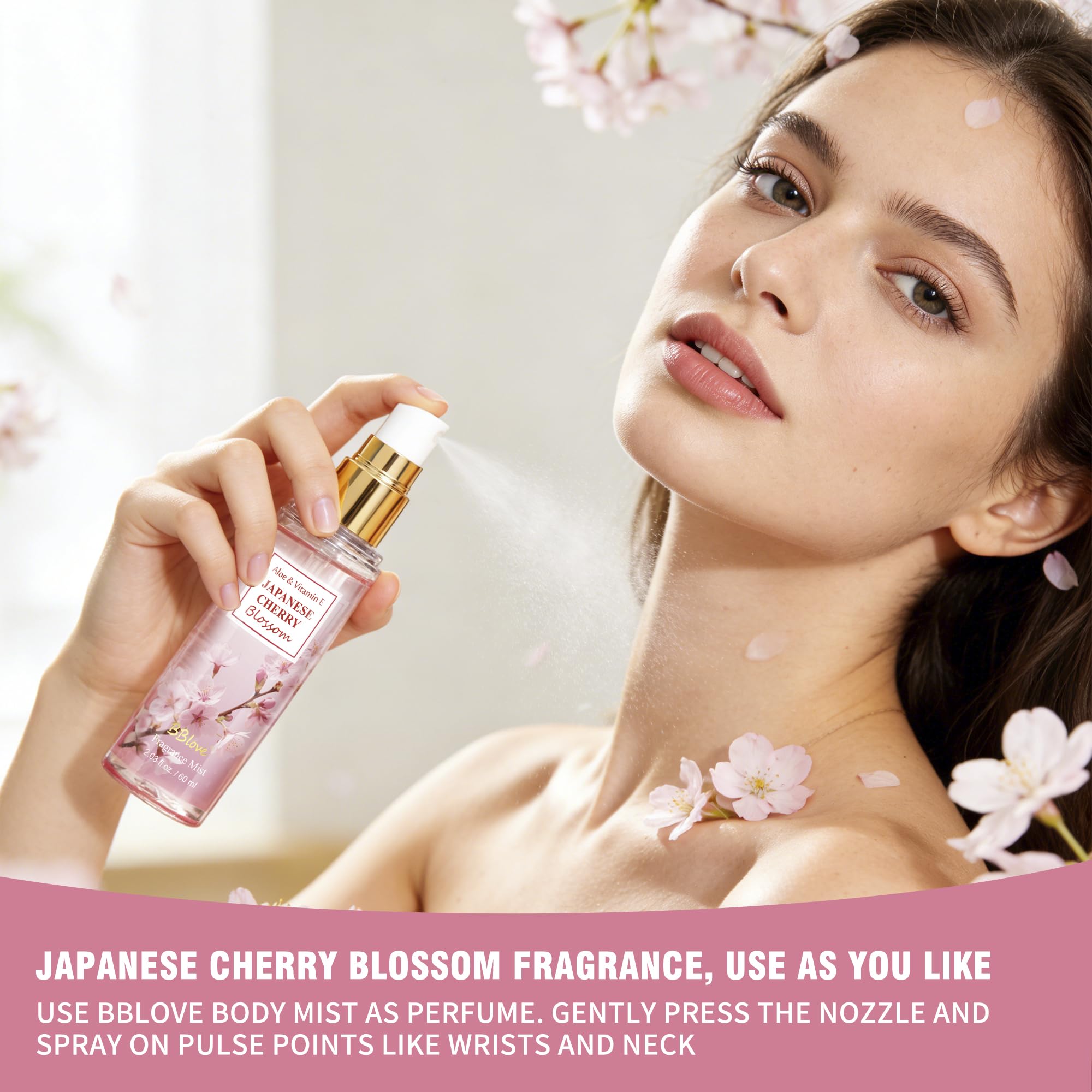 Beautifier Life Portable Body Mist Bath and Body Care Travel Set, Japanese Cherry Blossom Scent, 3 Piece, 2.03 FL OZ Each, Travel Essentials, Gift for Women, Girls, Birthday, Holiday, Mother's Day