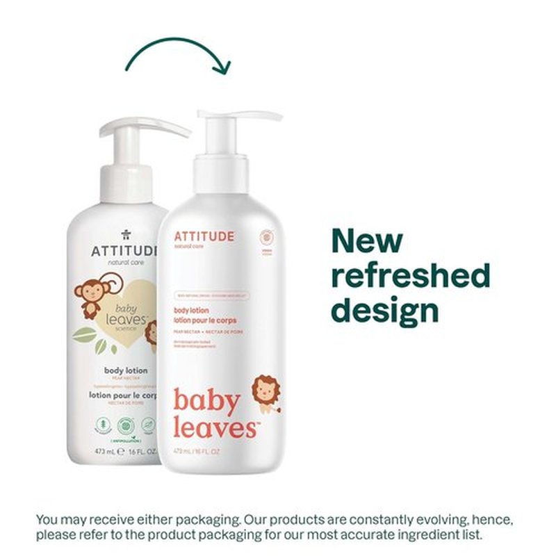 ATTITUDE Baby Lotion - EWG Verified Moisturizer, Vegan & Cruelty-Free, Pear Nectar, 16 Fl Oz