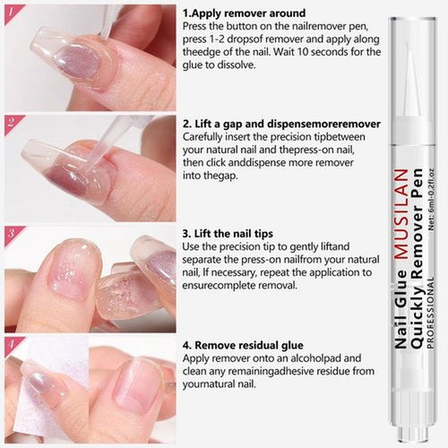 2PCS 18g Solid Nail Glue Gel with 6ml Remover Pen,Super Strong Nail Glue & Quick Drying Remover for Press On Tips No Need for UV Lamp Magic Click Removal Pen Powder Design