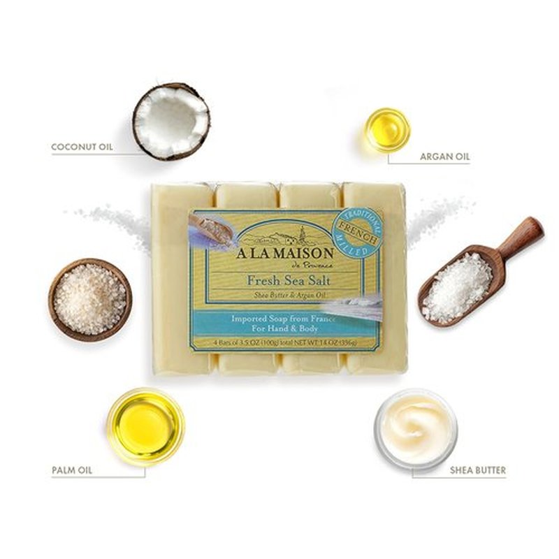 A LA MAISON Fresh Sea Salt Soap - Nourishing 4-Pack | 14 Ounce Bars for Gentle Cleansing