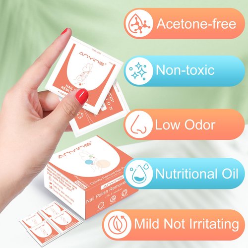 ANYINS Nail PolishRemover Wipes, Fast Remove 200Pcs Nail Polish Remover Pads with Nutrition Oil Individually Wrapped Professional Nail Salon and Home Use