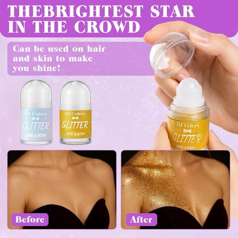 Skiennix Body Glitter Gel - Holographic Sequins Shimmer Liquid Eyeshadow | Sparkling Pink, Roll-On Applicator