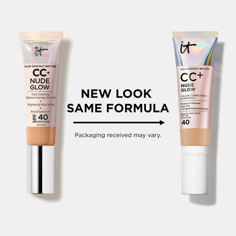 IT Cosmetics CC+ Nude Glow (Light Neutral) - Medium Coverage Foundation with SPF 40 & Brightening Glow Serum, Lightweight Skin Tint, 2% Niacinamide + Hyaluronic Acid, Up to 24H Hydration - 1.08 fl oz