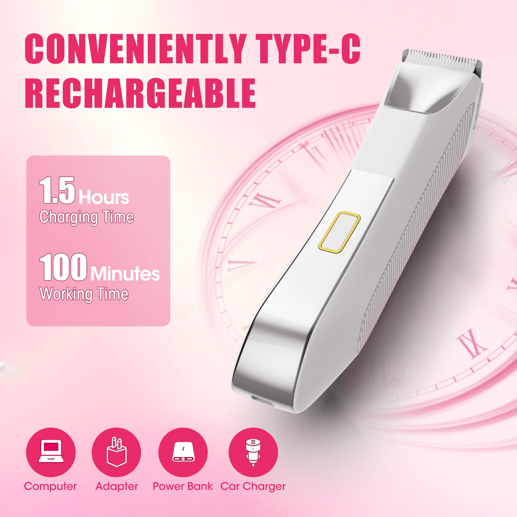 Karrte Women's Razors for Shaving Pubic Hair, 3-in-1 Wet & Dry Bikini Trimmer for Women's Private Area, Replaceable Ceramic Blade Head Electric Shaver with Travel Lock