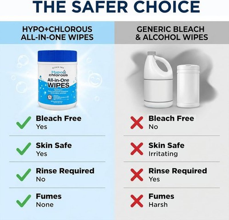 Hypochlorous Acid Wipes - 100 Count Non-Toxic Skin & Home Cleaner | Safe for Baby, Pet & Gym