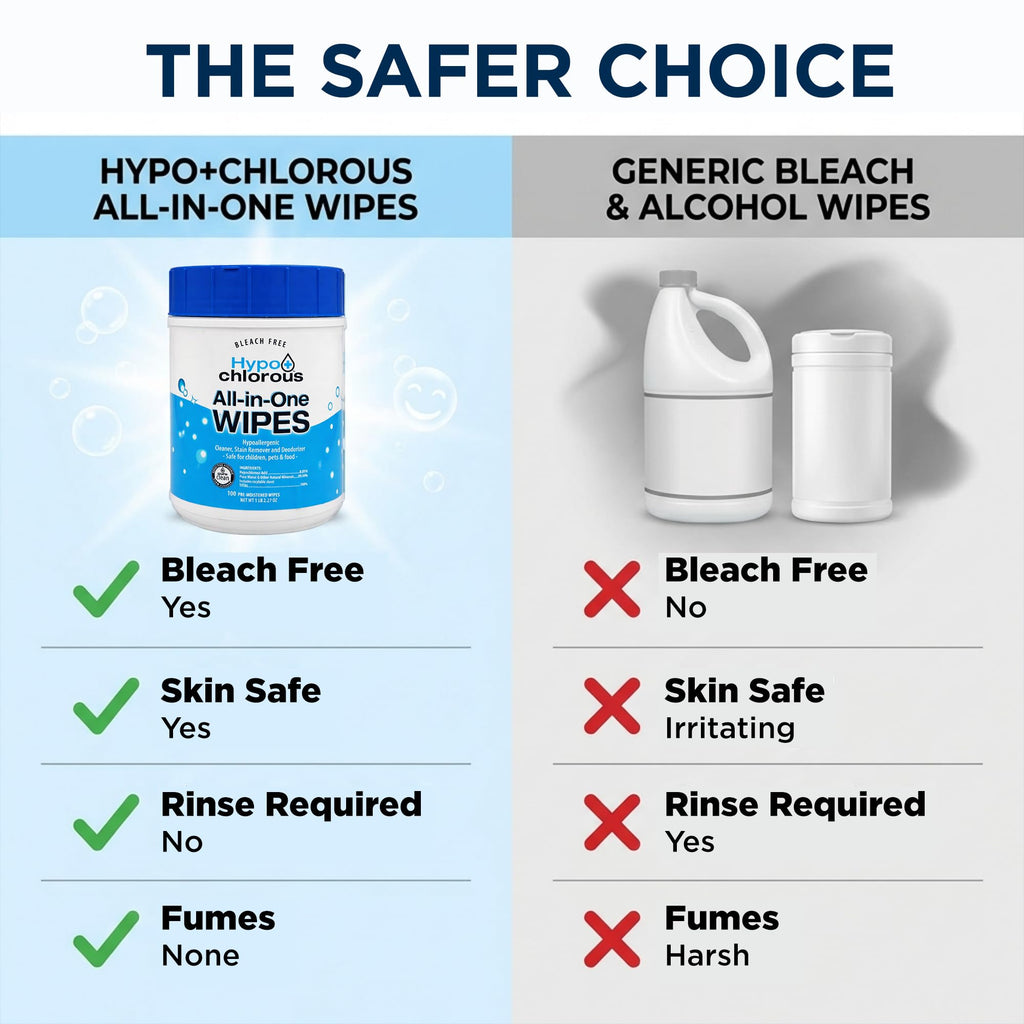 Hypo+Chlorous Hypochlorous Acid Wipes (2-Pack) – 200 Count Non-Toxic Cleaner for Skin, Baby, Pet, Home & Gym – Bleach-Free