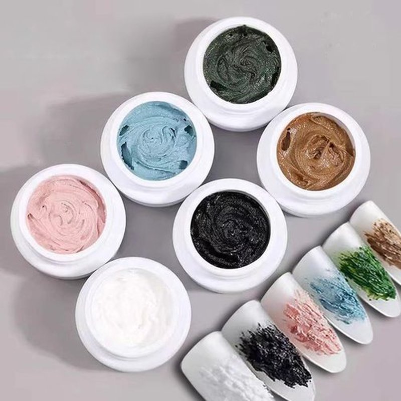 3D Acrylic Engraved Drawing Nail Gel Polish 3D Plaster Effect Gypsum Gel Nail Polish DIY Manicure No Need Top Coat Decoration （6 Colors）