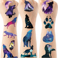 Wolf Party Temporary Tattoos - 200+ Animal Themed Tattoos Birthday Party Favors Supplies Decorations, Beautiful Starry Sky Wolves Body Art
