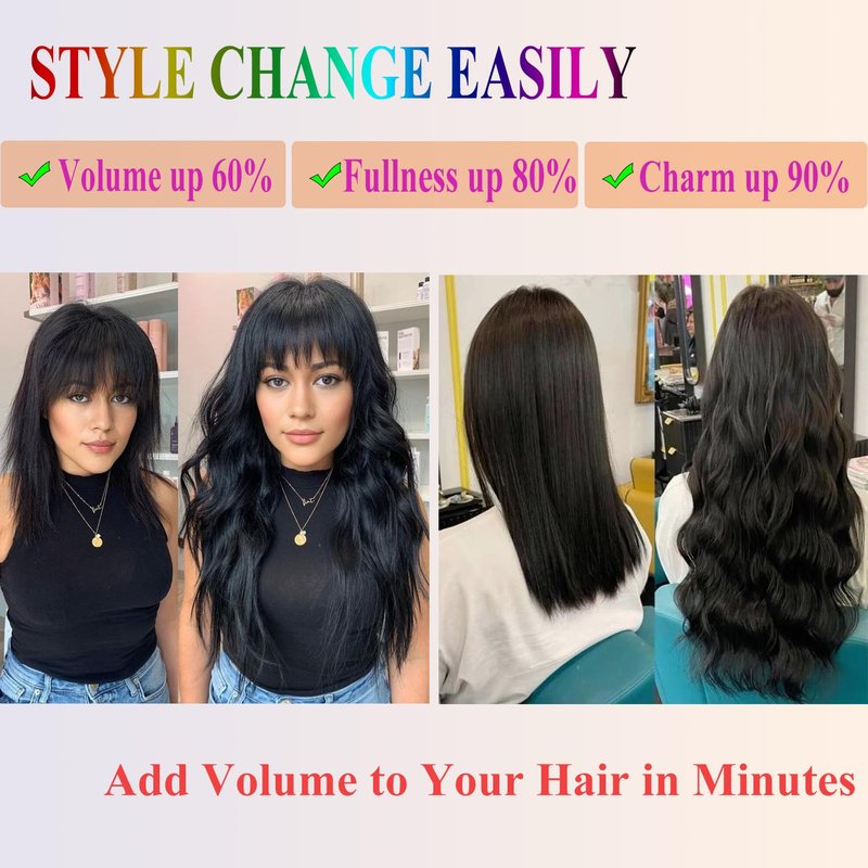 XSASLYET 24 Inch Clip in Hair Extensions 4 Pcs - Curly hair Extensions Clip Ins, Soft Natural Look Synthetic Fiber, Lightweight, Long Use with Secure Invisible Clips, Daily Wear(1B)