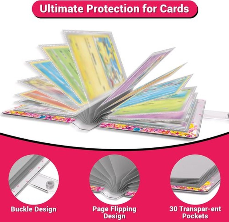 Skiennix Transparent Pink Card Binder - Cute Trading Card Holder for Kids | Holds 60 Cards, Perfect Gift for Ages 3-10