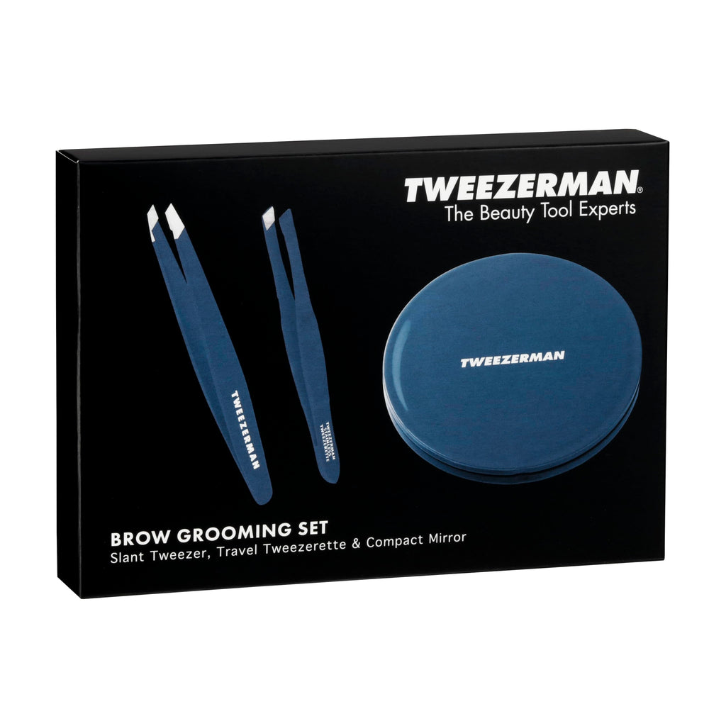 Tweezerman Brow & Grooming Set - Mirror, Slant Tweezer, Travel Tweezerette