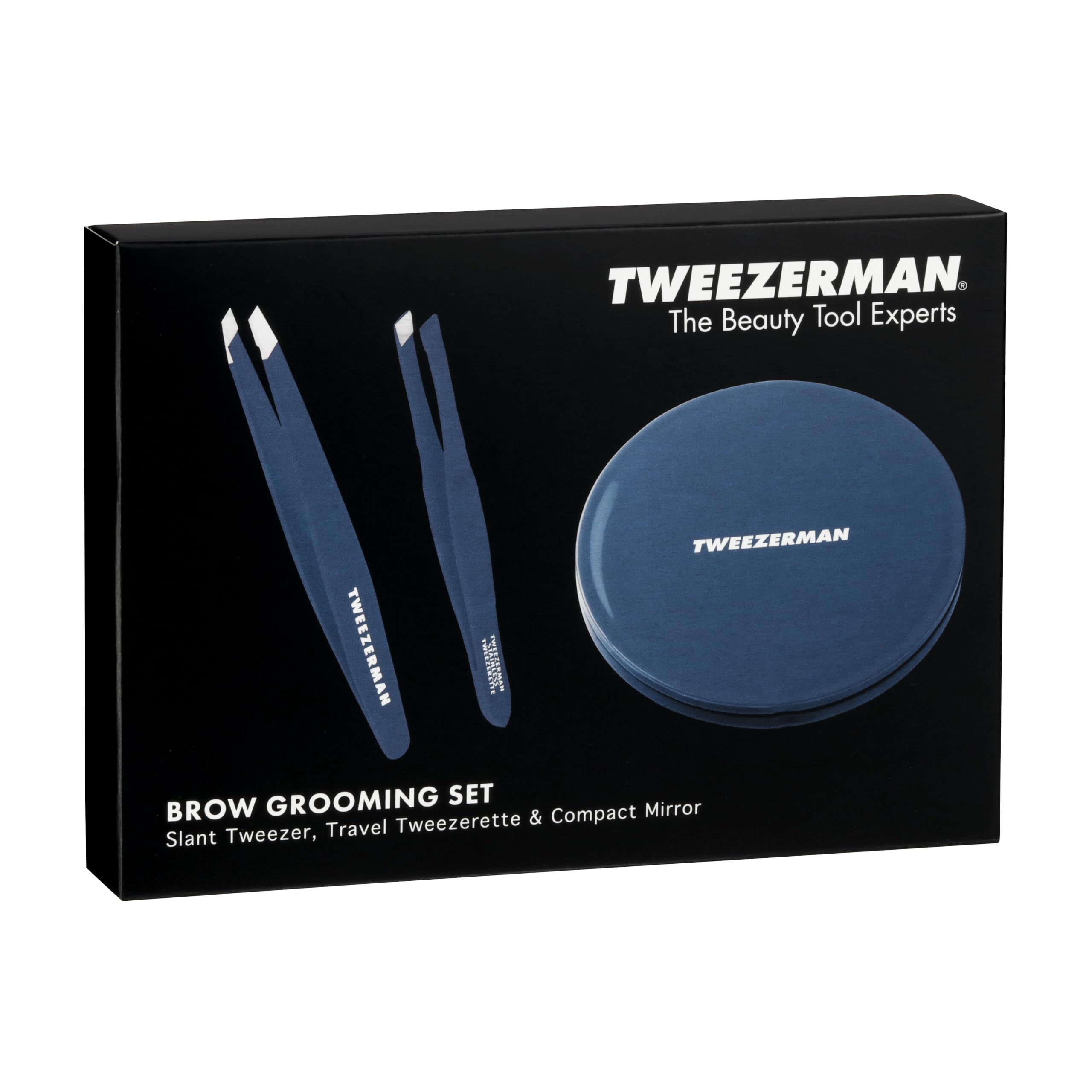 Tweezerman Brow & Grooming Set - Mirror, Slant Tweezer, Travel Tweezerette