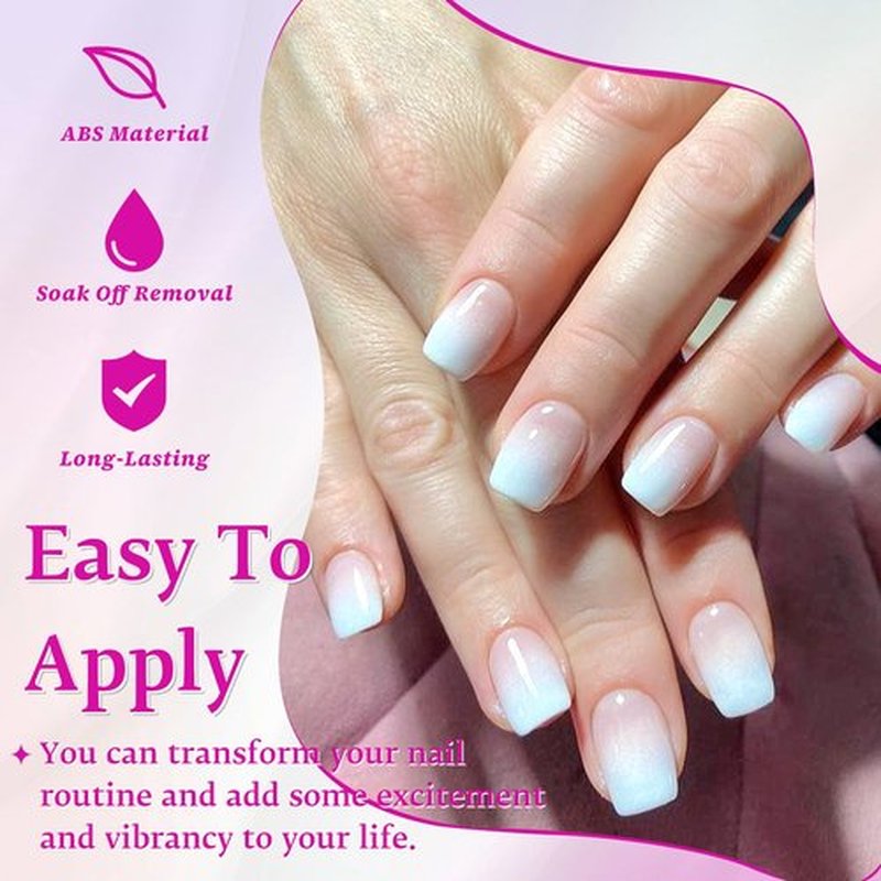 Loveourhome 144pc Ombre Coffin Press on Nails Short Fake Nails Pink White Glue on Nail Ombre Acrylic Nails Press on Nails Short False Nail Women Artificial Fingernails with Glue Adhessive Tabs