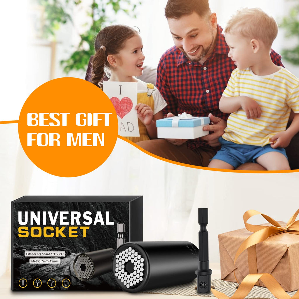 Universal Socket Tools Gifts for Men Dad Him Husband Teen Boys Women Cool Stuff Ideas Gadgets Gifts Christmas Stocking Stuffers Birthday Fathers Day Grip Socket Set with Power Drill Adapter (7-19mm)