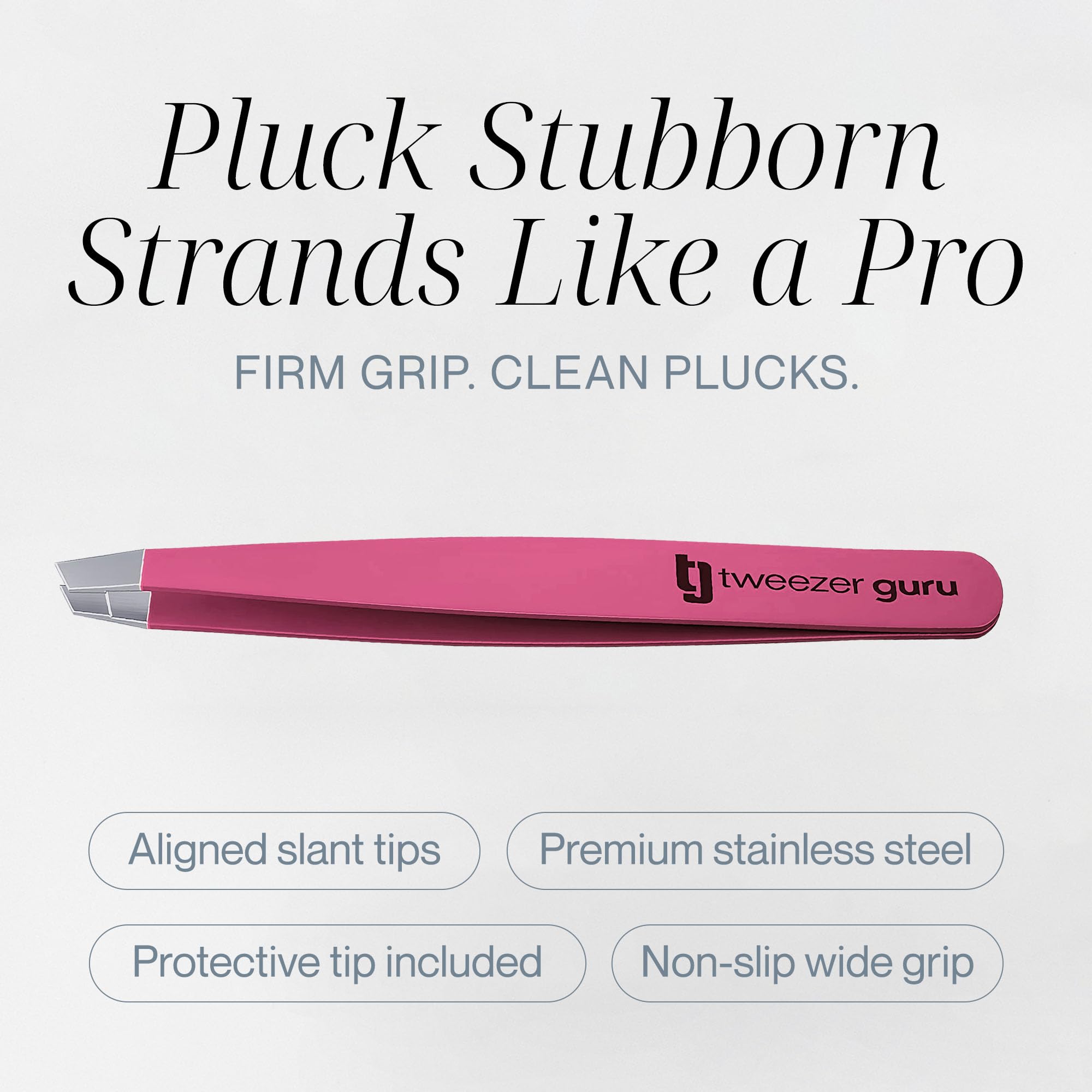 Tweezer Guru Tweezers for Women Facial Hair & Men – Precision Slant-Pointed Eyebrow Tweezer for Ingrown Hair, Blackhead & Splinter Removal (2 Pink)