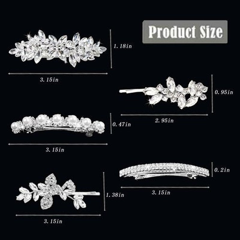Fireach Hair Barrettes for Women Crystal Rhinestones Hair Clips for Thin Thick Hair Pins French Hair Accessories White Sparkly Wedding Hair Jewelry for Women