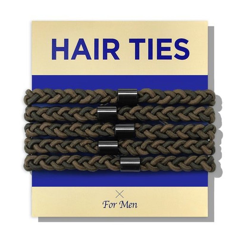 HAVHAF Braided Mens Hair Ties For Men 5 pcs(XL) - For Buns Curly Thick Dense Hair Elastic Hair Ties For Guys | No damage Crease Breakage Man Bun Hair Tie Men with Long Hair | Perfect hairtie(Camo)