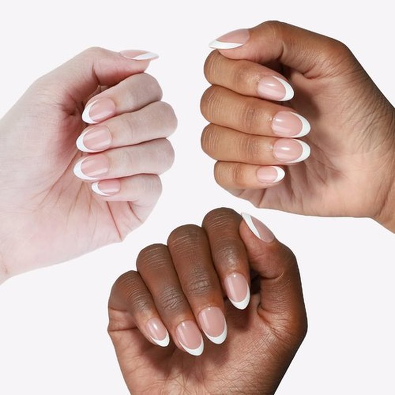 OIFEN 16 Sizes French Extra Short Gel Press on Nails Almond Reusable 32pcs Glossy Fake Nails with Glue and Jelly Stickers,Timeless