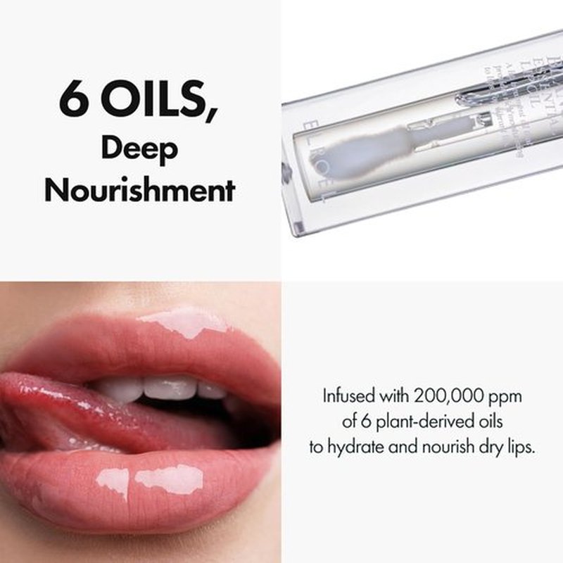 ELROEL Blanc Essential Lip Oil - 50HR Hydrating Korean Lip Gloss with 6 Botanical Extracts | Lightweight Non-Sticky Formula 0.15 fl oz (#01 Pure Lychee)