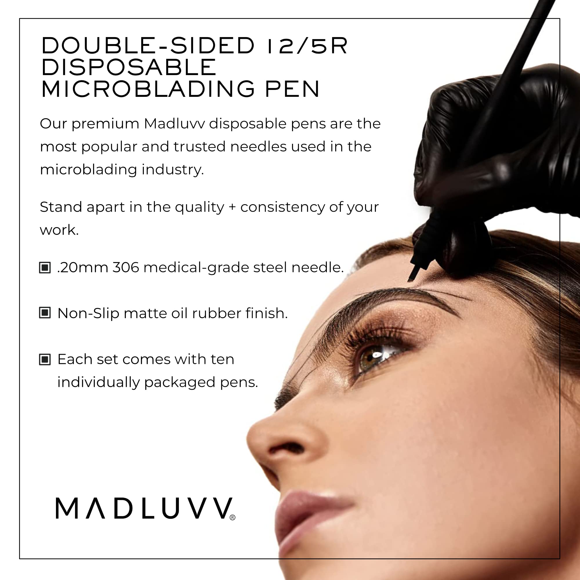 MADLUVVV 2-in-1 Microblading Sterile Pen for Professional Brow Artistry, Premium Micro Hair Strokes & Shading, Disposable Double Sided Pens for Eyebrow Pigment Ink - #12/5R
