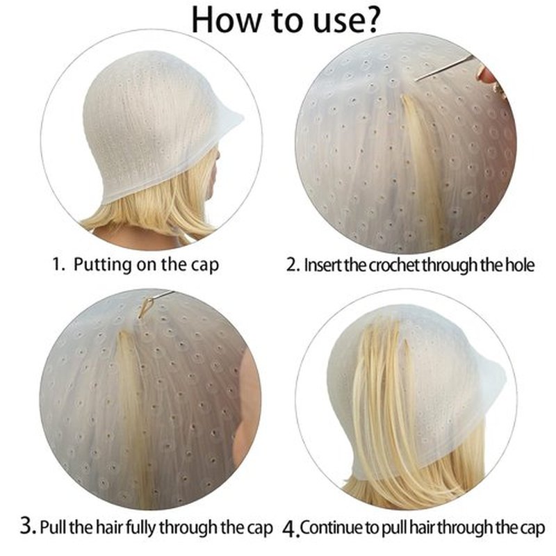 Skiennix Silicone Highlight Cap Set - Professional Reusable Hair Color Tool with Hook | For Men & Women