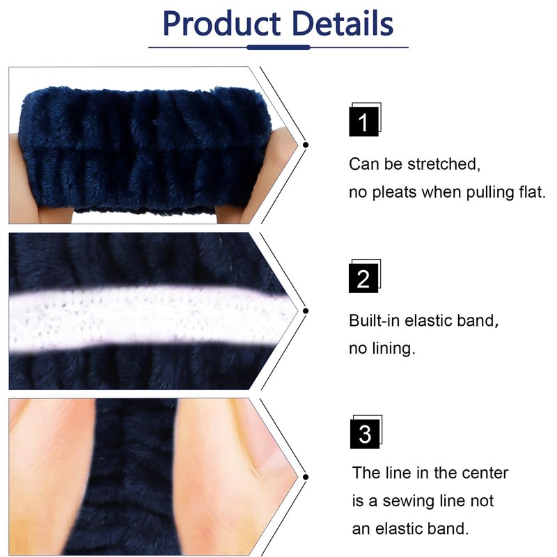 VELSCRUN Spa Headbands for Wash Face, Makeup Headband, Facial Skincare Headbands, 5 Pcs Dark Blue Puffy Sponge Spa Headband Bow Tie Hair Band Hair Clips Wristband Set Women Girls Accessories