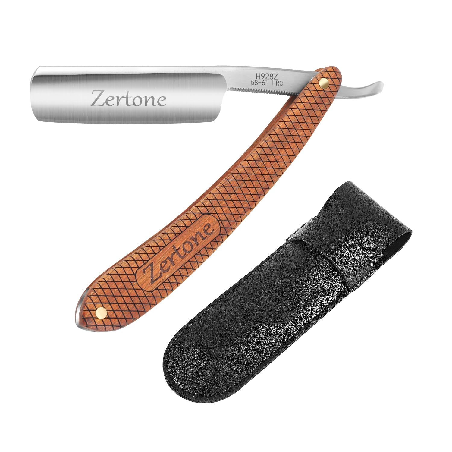 Vintage Straight Razors for Men - High Carbon Steel Blade, Genuine Wood Handle, Leather Sheath Included - Precision Shaving Tool for Men, Mens Straight Razor with Retro Design (Brown)
