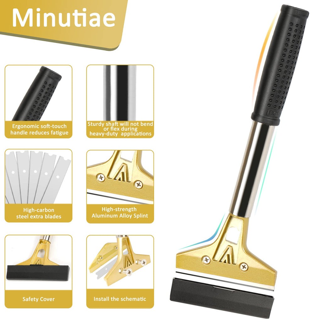 wanguan Razor Blade Scraper,Floor Scraper Tool with 20PCS Extra Blades,Paint Scraper Ideal for Cleaning Stove Top,Windows,Glass,Tiles,Wall,Labels.(4 in,Metal)