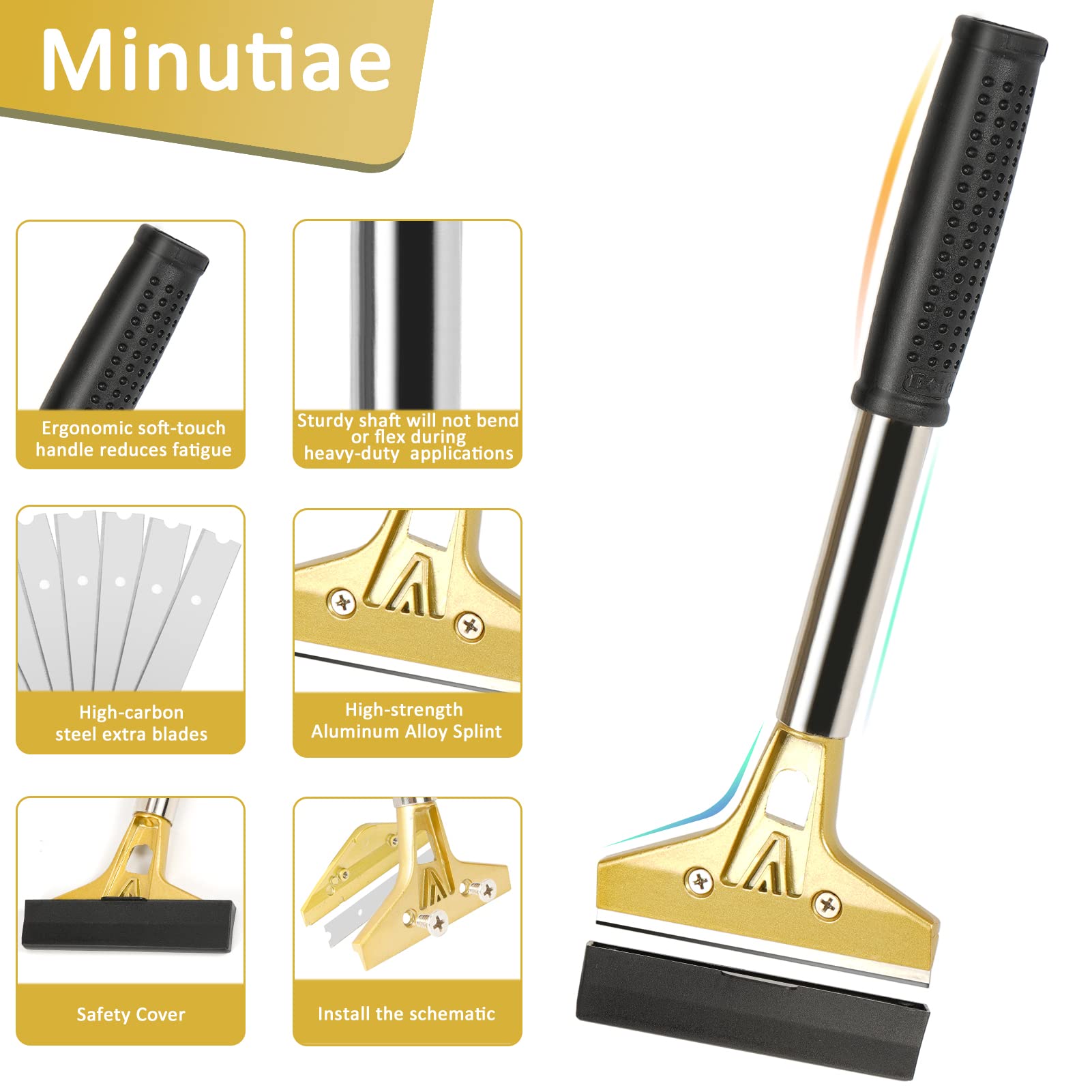 wanguan Razor Blade Scraper,Floor Scraper Tool with 20PCS Extra Blades,Paint Scraper Ideal for Cleaning Stove Top,Windows,Glass,Tiles,Wall,Labels.(4 in,Metal)
